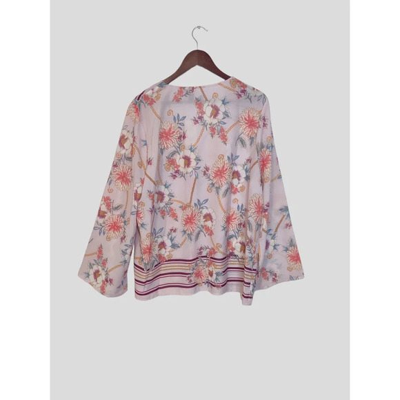 Suzanne Betro Women Floral Sheer Long Sleeve Blouse Tunic Flowy Pink Plus Sz 1X - Picture 3 of 8
